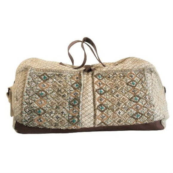 Large Aphorism sequin beaded knit boho embellished travel bag suffel weekender - Picture 3 of 16